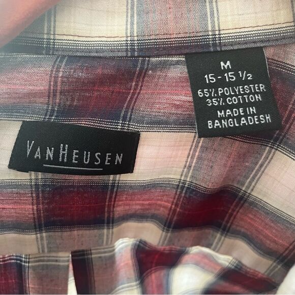 Van Heusen Men's Red Plaid Shirt Size Medium - Picture 3 of 7